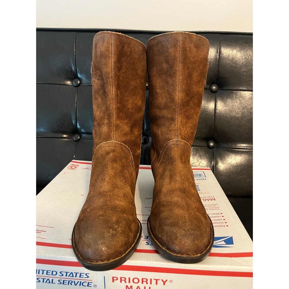 Born Womens Tobacco Brown Suede Mid Calf Side Zip Boots - Picture 2 of 8